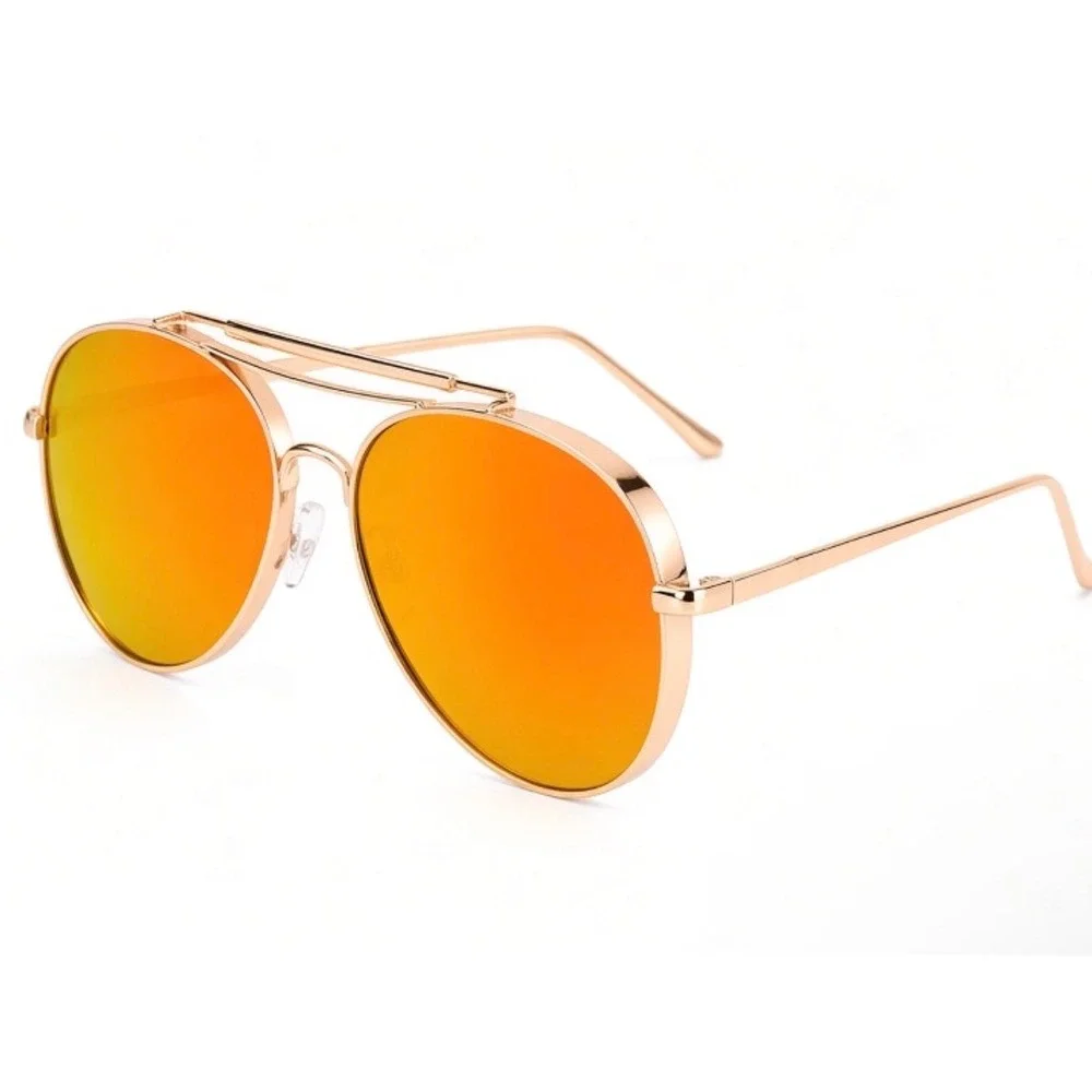 Mens Gold Fashion Sunglasses Orange Mirrored Lens Nevigator Shades Classy Fancy